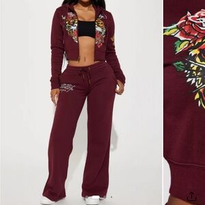 Women's ED Hardy Burgundy Floral Tracksuit